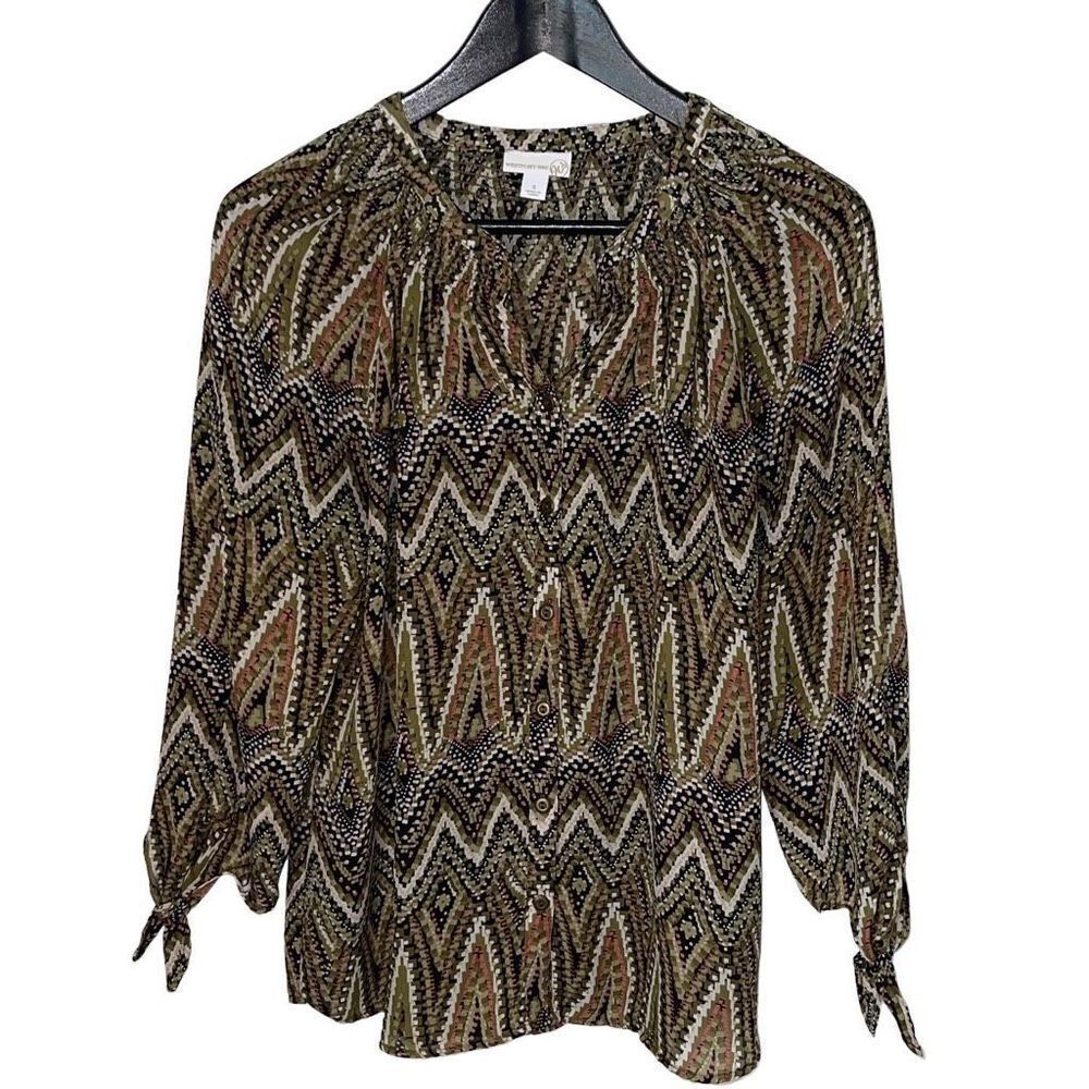 Westport 1962 Women’s Chevron Stripe Button Up Peasant Blouse Top Size Small